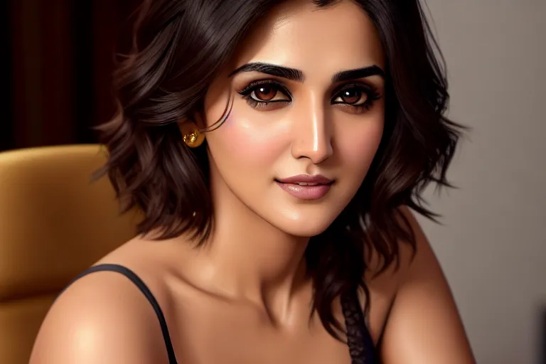 a color pencil draw of,vaani kapoor,wearing camisole,at the office,five fingers per hand,short thick hair,charming face,beautiful lips,detailed large eyes,curved eyebrows,curved eyelid,satisfaction,wearing golden ring,bokeh,unreal engine,smooth,cinematic lighting,8k