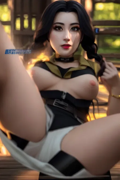 a photograph of,eimi fukada,wearing police clothes,,in the forest,natural breasts,five slender fingers,braids hair,gorgeous face,beautiful lips,black eyes,curved eyebrows,pale skin,peaceful,wearing golden ring,8k,pixiv,unreal engine,professional,cgsociety