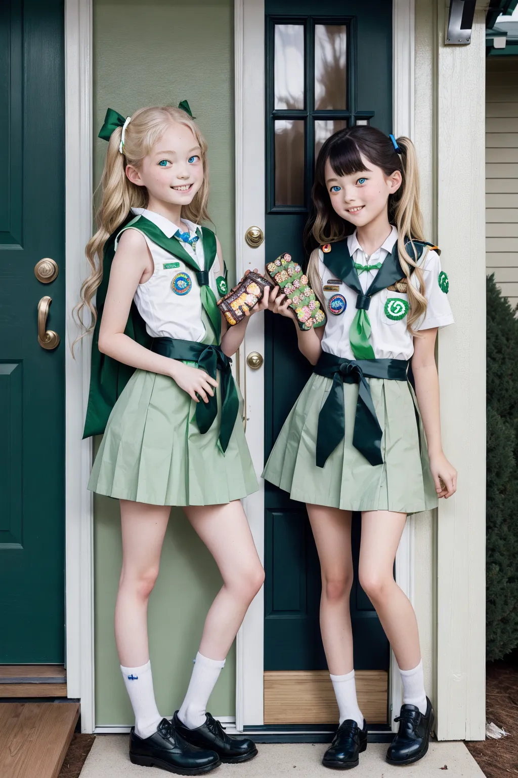 Dopamine Girl Cute Adult Girls Selling Boxes Of Girlscout Cookies