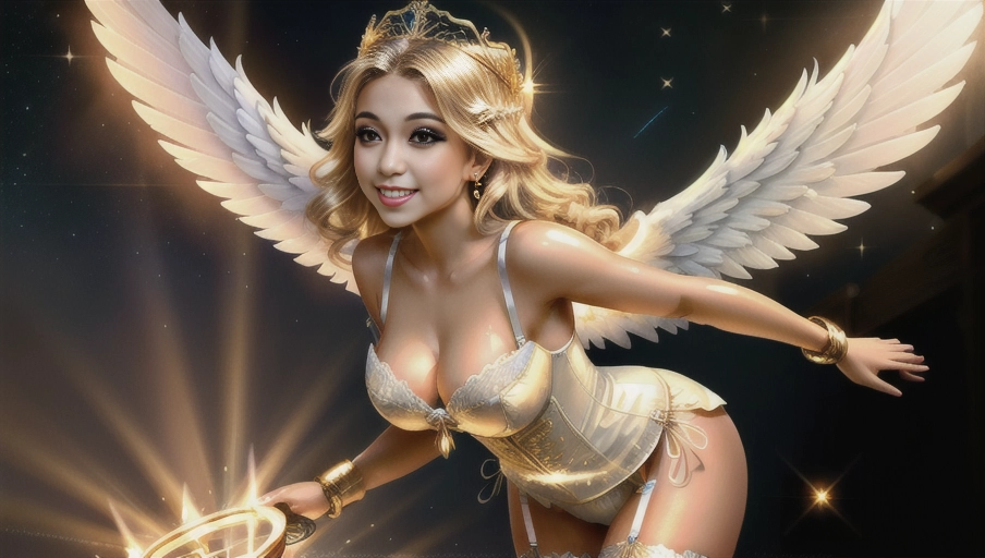 a 64k high detailed photo of body shot of straight Female Angelic HDR Professional ((In Lingerie))) ((Has Attire)) Godly Ultra Detailed Best Quality Most Detailed ((Angel Wings)) Angelic Lighting Love Hope Magic casting Crown Smiling Queen happy Glory Warrior Angels Angelics Positivity Happiness ecstasy enraptured sweaty saving God Royalty Morality Goodness True Good Power Force Authority Ethical Saviour Halo short Hair Always and Forever Sentimental in heat hot ultra hot best best lighting tantric Neutral Brilliant Logical Compassionate Perfect Perfection Exciting Integrity Winged Courage Purity Harmony Beauty mark on upper lip ((Female)) Ethereal Lighting Celestial Lighting (((With Clothes))) ((With God Item)) ((God Tech)) with items of power God Wings ((Afterlife Light)) (Perfect Tits) (Perfect Ass) (Love Worship) ((Happy Expression)) ((smiling)) AJH True Happiness (Pleasure) (True Love) ((Angelic Hair))