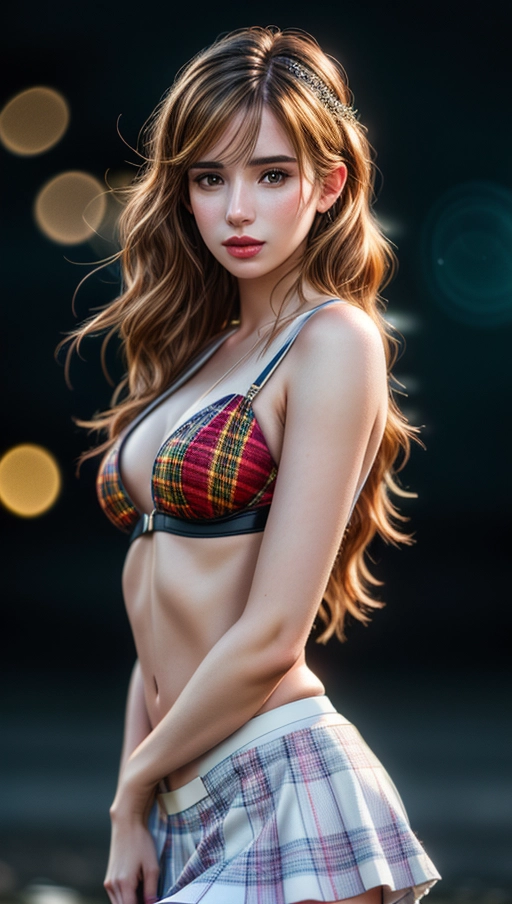 A high resolution photography of American actress Emma Roberts, professional full body photoshoot, posing in front of a black background, most erotic artistic photography, most erotic art, sensual,
(Long straight hair), wearing a white bra, wearing a plaid skirt, wearing stockings, wearing suspenders,
ultra realistic detailed skin, realistic detailed hair, detailed glossy eyes, beautiful lips, detailed face, detailed textured skin, photorealistic, realistic detailed hair, pretty teeth, textured imperfect skin, realistic pretty feet, (accurate realistic eyes), accurate realistic teeth, accurate realistic mouth, accurate realistic skin color, accurate realistic skin tone, accurate realistic hair color, accurate realistic hair tone,<lora:dpmg_add_detail:1>,
(8k RAW photo), (best quality), (masterpiece:1.3), (photo-realistic), hair highlighted, UHD, Nikon Z5, (50mm lens), f2.8, sharp focus, tack sharp, dof, film grain, Fujifilm XT3, (bokeh), subsurface scattering, volumetric lighting, professional lighting, cinematic composition, UHD, Nikon Z5, (50mm lens), f2.8, sharp focus, tack sharp, dof, film grain, Fujifilm XT3, (bokeh), HDR, (highest quality:1.8), highest resolution, (photo-realistic:1.72)
--s 200 --v 5.2