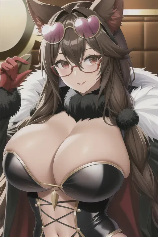 <lora:dpmg_werewolf:1> , , fur, big breasts,round glasses, furry