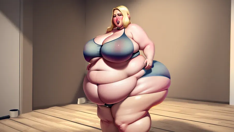 a digital painting of an upset ussbbw fat blonde woman