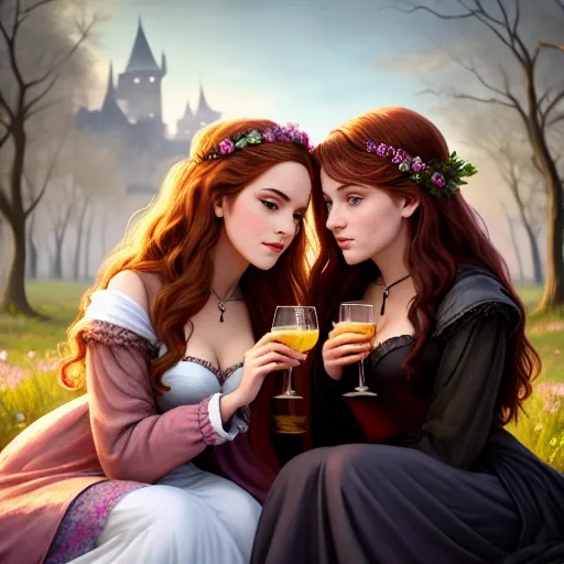 ((2 women:1))
((Hermione Granger and Sansa Stark)),
((Tiny A-Cup breasts:1)),
((Dynamic poses of Couple two sexy longhaired women in lesbian love:1.6))
Lips with open mouths about to kiss tongue flick tongue to tongue girls romance with expansive dress
((Romantic Whimsical Fantasy digital painting Artstation Soft focus Illustration Art by lois van baarle Loish Rossdraws Andreas Pastel:1.5))