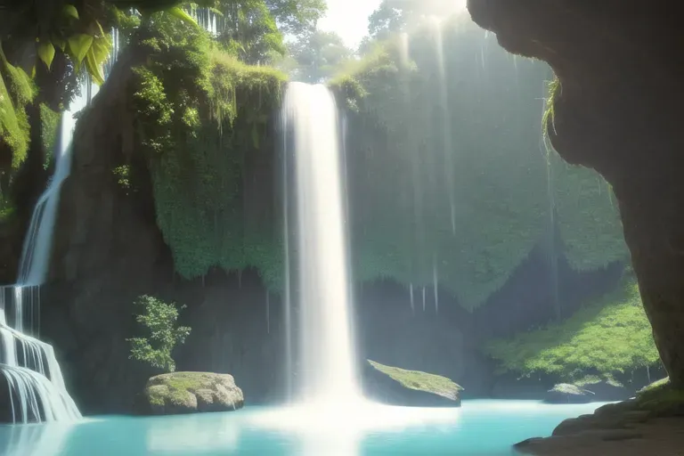 wide shot, 20 year old, an e-girl, slim, naked, blue, jungle waterfall, daytime, sunlight, angry, 8k, professional