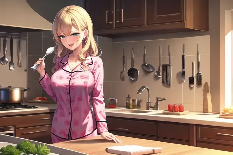 Milf,very horny,high quality,kitchen,cooking,sex toys,pajama,monster