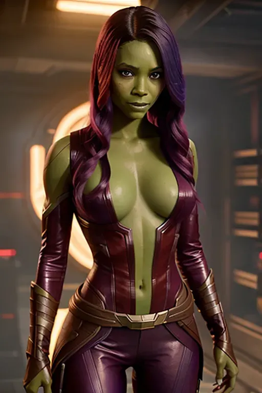 a digital painting of,zoe saldana, as gamora on guardians of the Galaxy,small breasts,five slender fingers,fishtail hair,gorgeous face,beautiful lips,curved eyebrows,smooth skin, fucked by Groot, romantic,tattoo,cinematic lighting,unreal engine,sharp focus,smooth,cgsociety, looking at me