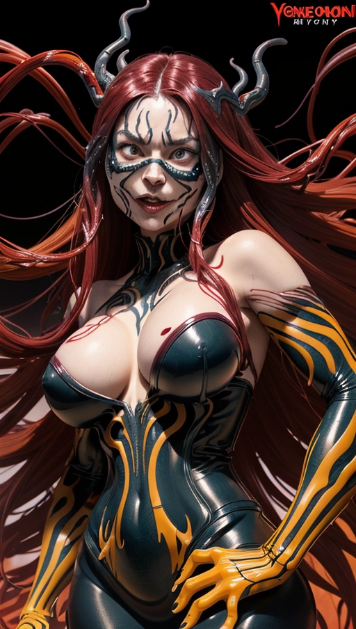 ((Burgundy red and yellow symbiote goo girl)), ((hair-raising symbiote)), ((burgundy red and yellow symbiote goo)), (((burgundy red long hair with yellow strands))), ((red and yellow symbiote goo suit)), (yellow strands), (((symbiote goo face))), (((((symbiote goo hair))), ((((symbiote goo face transformation)))), ((burgundy red and yellow symbiote body)), ((female venom symbiote face))