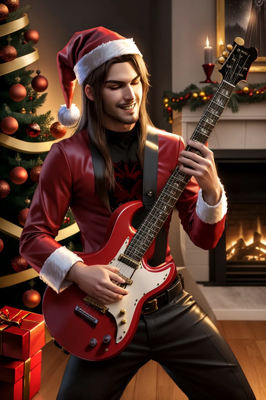 <(1male skinny)>, (SFW), (red Santa outfit), (high quality1.2), (masterpiece1.2), (detailed1.4), 16K - Brutal guitarist Toki Wartooth, in the style of Metalocalypse, dons a Santa suit in a living room adorned with a hellscape Christmas tree. His fingers dance across the metal rock guitar, conjuring chaotic melodies. The room pulsates with an infernal energy, and the twisted Christmas tree exudes an unholy glow. Toki Santa suit clashes brilliantly with the dark aesthetic, creating a macabre holiday spectacle. In the spirit of Metalocalypse, this artwork captures Toki festive metal spirit amid a devilish yuletide setting. Trending on Metal Injection.
<<((fix super perfect male long brown hair, With brown eyes ))>> <(fix tall slim body white)> <<(minor fix hair)>>, <<((fix super perfect arm hand curved adjust relaxed strong motion.))>> <<(minor fix hands tall slim body)>> <(minor fix thighs legs feet toe)> <(fix super perfect eyebrow eyelet lips happy smile)> <<(fix super perfect face)>> <(fix super perfect background)>
<(normal_De_blur_noise.)> <(normal_sharpen:1)> <(masterpiece:1)> <(lora:dpmg_add_detail:1)> ((lora:dpmg_3d_rendering:1)) ((fix lora:dpmg_translucent_skin.)) <(fix normal_clean_line_work.)> <(HD_normal_dark_shading.)> <(normal_global_illumination.)> <(realistic lighting.)> (normal_rule_of_thirds.) <( normal portrait.)> (hyper_realistic.) (post_processing) <(unreal_engine.)> (8k.) (4k.) (octane-render.) (Studio-Sunrise.) (Studio CLAMP.) (Normal Naked Small Vocaloid.) (Normal thin Black Rock Shooter.) (normal Nintendo.) (normal thin DOA.) ( thin dpmg_asian_aesthetic_v1),
(high quality1.2), (masterpiece1.2), (detailed1.4), 16K - Brutal guitarist Toki Wartooth, in the style of Metalocalypse, dons a Santa suit in a living room adorned with a hellscape Christmas tree. His fingers dance across the metal rock guitar, conjuring chaotic melodies. The room pulsates with an infernal energy, and the twisted Christmas tree exudes an unholy glow. Toki Santa suit clashes brilliantly with the dark aesthetic, creating a macabre holiday spectacle. In the spirit of Metalocalypse, this artwork captures Tokifestive metal spirit amid a devilish yuletide setting. Trending on Metal Injection.
<(minor fix super perfect background shadows.)> <(minor fix super precise motion estimation interactions.)> <(fix hand fingers orientation conform override upside down gravity.)> <(fix all 3D full length vectors.)> <<Double pass.>>
