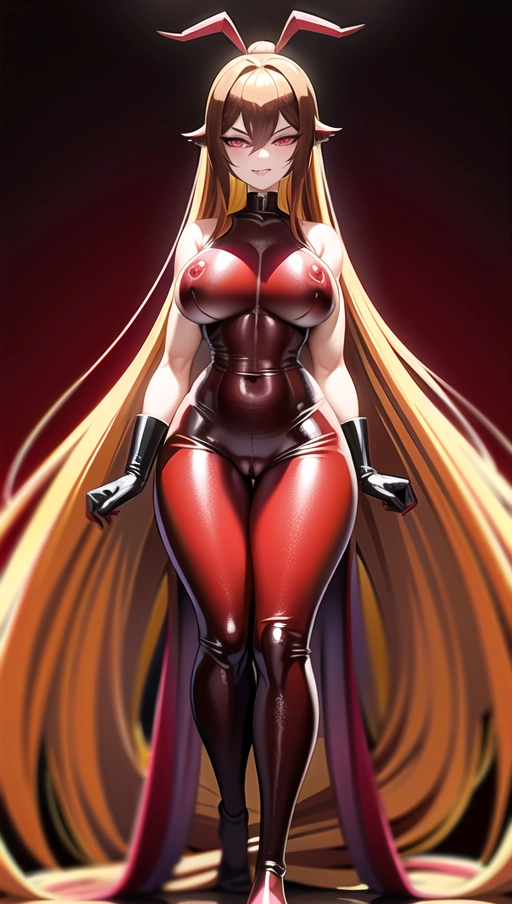 ((Burgundy red and yellow symbiote girl)), ((((hair-raising symbiote)))), ((burgundy red and yellow symbiote goo)), ((((burgundy red long hair with yellow strands)))), ((red and yellow symbiote goo suit)), (((yellow strands))), (((((symbiote goo hair))), ((((burgundy red and yellow symbiote goo body)))), ((burgundy red hair)), ((very very long hair)), (((big cameltoe)))