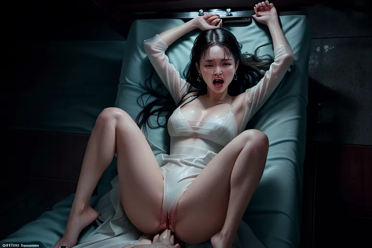 detailed illustration of a violent rape in real time, dpmg_katherine_langford_v1, tear that bitch a new pussy, dpmg_pov_missionary_v1, her legs in the air, her feet are on my face, clothing torn to shreds, pinned down on a mattress and brutally raped, she is visibly humiliated, open mouth scream, tears streaming down her cheeks, sobbing, dainty body and dainty bare feet, forcibly exposed breasts, five slender fingers, studio lighting, ultra realistic, highly detailed, 8k, editorial