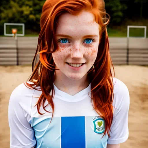 ((photo))image of a 20 year old irish redhead girl, pissing, sporty, freckles, light blue eyes, outdoor, full body