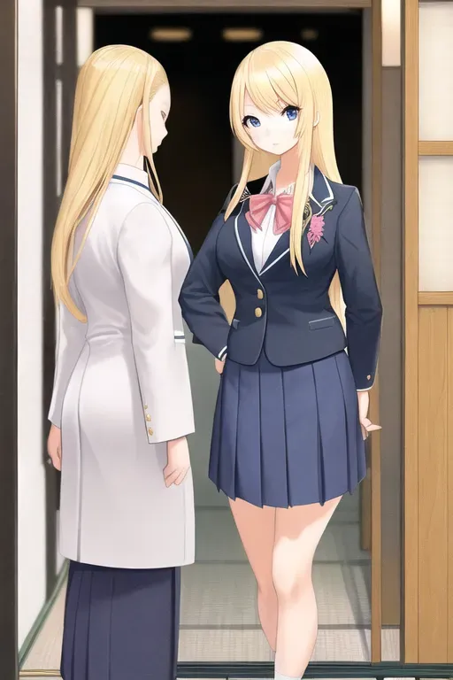 Blonde, japanese girl wearing a school uniform