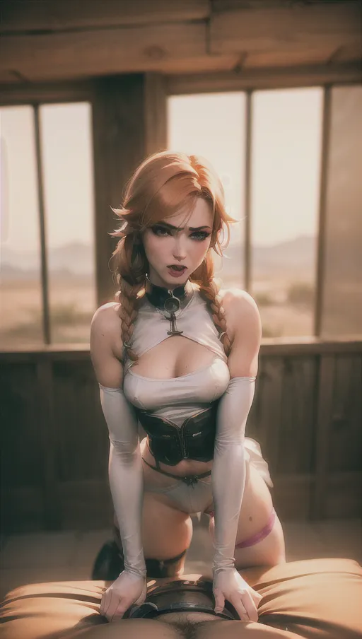 A 20-year-old (((handsome gay crossdressing twink Triss Merigold from the Witcher III))), (femboy, sissy), (((long white hair with braids))), ((bubble butt, booty)), ((flat chest, pecs)), (((((dpmg_pov_blowjob_v1, cocksucking, oral sex, blowjob))))), 1boy, (clear shot), ((feminine body)),High quality, hd, 32k, (cinematic lighting, volumetric lighting)