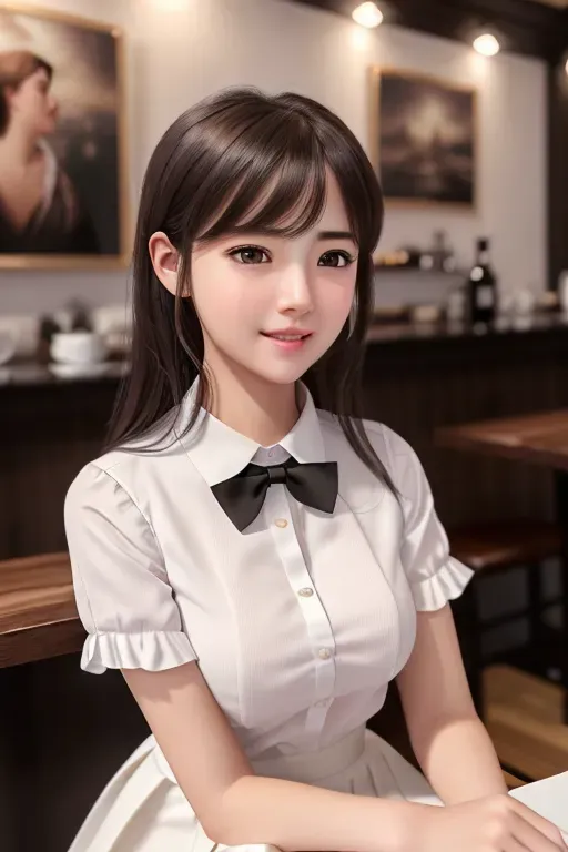 <lora:koreanDollLikeness_v10:0.3>,<lora:taiwanDollLikeness_v10:0.2>(8k, RAW photo, best quality, masterpiece:1.2), (realistic, photo-realistic:1.37), ultra-detailed,
1 girl,cute, solo,beautiful detailed sky,detailed cafe,night,sitting,dating,(nose blush),(smile:1.1),(closed mouth)
medium breasts,beautiful detailed eyes,(collared shirt:1.1), bowtie,pleated skirt,(short hair:1.2),floating hair