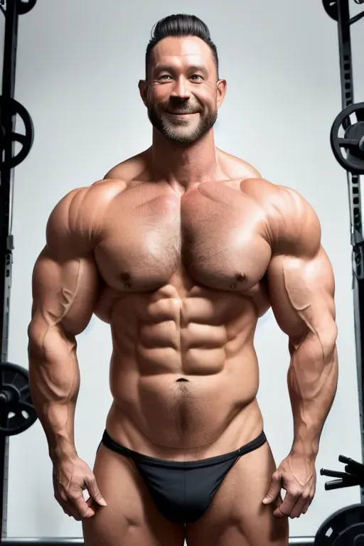 photograph, 35 year old, a maid, muscular, naked, gym, day time, studio light, happy, 8k, professional
