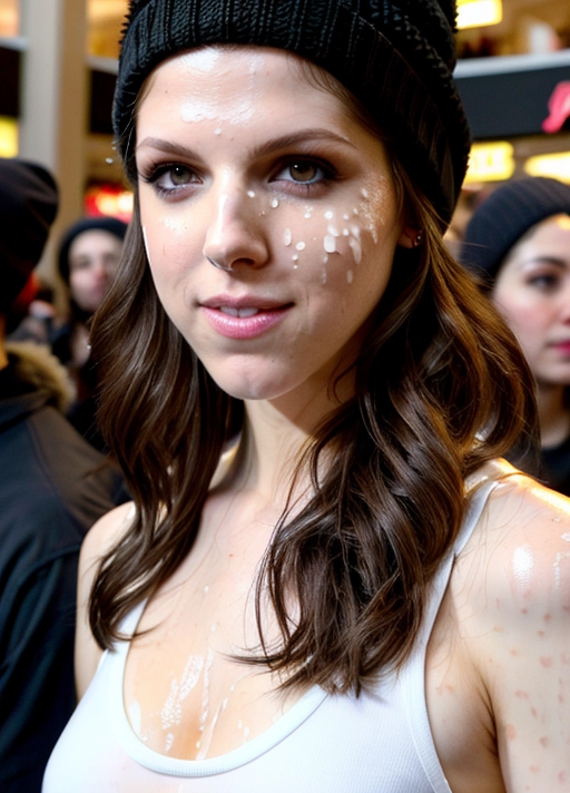 (skinny messy Anna Kendrick 30 years:1),
(accurate face, photorealistic face:1.05),
(face close up:1.25),(smile:1.12),(crowd:1.3),
(in crowded mall:1.2), (wearing winter cap, wearing tank top:1.2),
(black eyeshadows, black eyelashed:1.25),
dpmg_face_cum_v1, (covered in white cum, facial, bukkake,cum on face:1.14),
<lora:bukkake:0.1>,
uncensored,
Photograph,
masterpiece,
HDR, UHD, 64K,
Highly detailed,
Studio lighting,
Perfect lighting,
Professional,
Unreal engine,
Vivid Colors,
realistic,
photorealistic,
sharp image