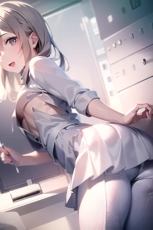 masterpiece, best quality, (realistic, photo-realistic:1.37), ultra detailed, ultra detailed skin, solo, 1girl, (remove hand:1.4), looking backwards, (looking at viewer), pantpulldown, <lora:dpmg_pantpulldown:1>