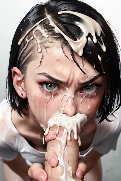 best_quality, detailed face and eyes, realistic, pov from above, real_life, (Cute European girl, innocent, sexy, flat chest, tight ass, extremely detailed face, (highly detailed body, skinny, gaunt, underweight, anorexic), (black hair, butch dyke haircut),
blackmailed, ((forced double blowjob)), shirt ripped, small breasts exposed, handjob, accurate face, crying, tears, ((gagging on cock)), ((head forced down on a hard cock)), flush face, embarrassed, humiliated, scared, ((deep throat)), messy hair, messy face, saliva dripping, ((forced to suck)), ruined makeup, upset, sad, ((big cock in mouth)), beautiful, eye contact, oral sex, angry, disdain, rough, hardcore, sucking, looking at viewer, ((sucking_viewers_cock)), dpmg_face_cum_v1, detailed penis, sharp detail, natural breasts, semen dripping down face and lips, natural penis, puking cum, cum overflow from mouth, cum bubbles in mouth, extremely thick cum, detailed cum, puke, ((puking_lots_of_cum)), puking, cum dripping down face, face full cum, mouth full cum, green cum, disgusted face, thick cum, disgusting cum, smegma cum, vile cum, thick disgusting cum