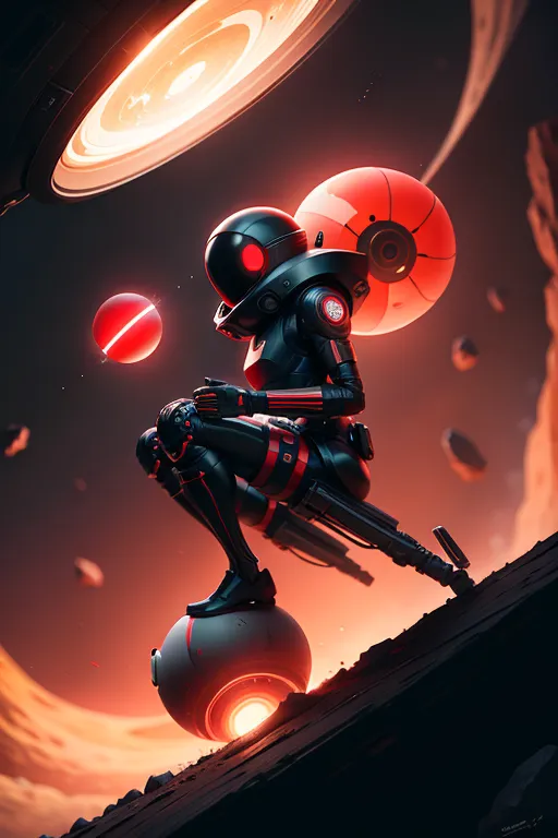 8k, digital photo of, sci-fi, orb, drone, no legs, small size, red and black