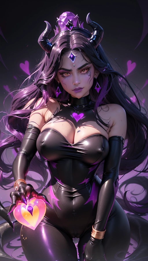 best quality, (((ultra high res))), (((detailed face and eyes))), (perfect face), (big shining heart choker), earrings, jewelry, (((big glowing succubus mark))), ((((big glowing succubus bodymark)))), (conjuring), witch, ((very long voluminous hair)), (((black gloves))), (((black hair))), (((symbiote goo hair))), (((golden bracelet))), (((huge golden hair cuff))), (((black skintight neckholder))), ((face closeup)), lipstick, (((((black demon tail))))), ((black long sleeves)), ((purple glowing heart)), (((demon mark))), heart on womb, (((((bright purple glowing skin tone))))), (((straight black hair))), ((purple glowing clothes)), ((purple luminescent)), ((((purple luminescent skin tone)))), (((purple skin))), (((huge cameltoe))), ((((purple goo everywhere)))), (((symbiote girl))), ((((symbiote goo suit)))), ((((succubus masquerade)))), ((((very very long hair)))), ((glowing eyes)), (((dark diamond crown))), (((face very close))), (((pink diadem))), ((((pale face)))), ((hair raising symbiote)), (((Kylie jenner))), (((((face closeup)))))