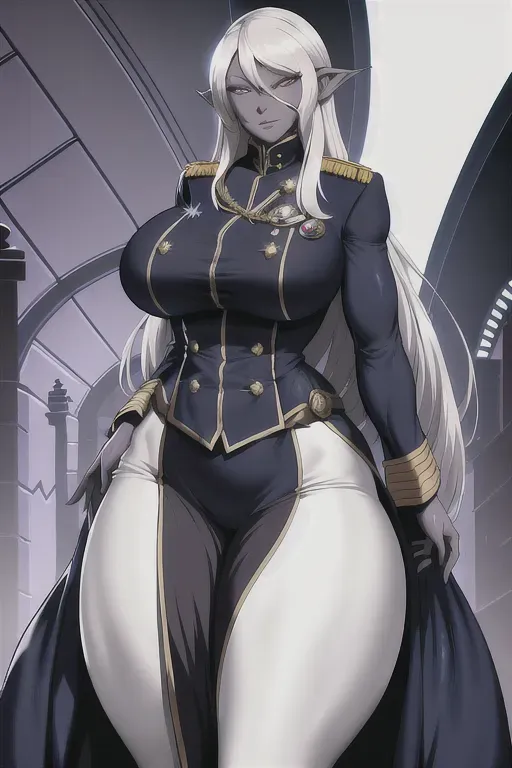 drow, dungeons and dragons drow, dnd drow, admiral uniform, military dress uniform, scifi admiral, slightly muscular, big ass big breasts, wide hips, ship bridge background, 8k, detailed