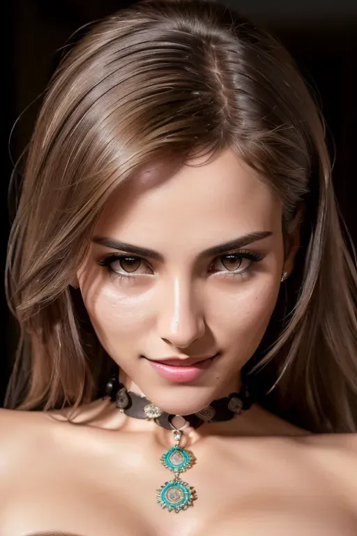 A 8k resolution photo shot of a beautiful woman, very compassionate and friendly, (pretty teeth), ((detailed hair features)),(((detailed facial features))),((detailed body features)),(detailed arms features),(extremely textured skin),((beautiful lips)),((highly detailed)), ((pretty vagina)), ((legs spread)), wearing a choker, (wearing a bra below nipples),