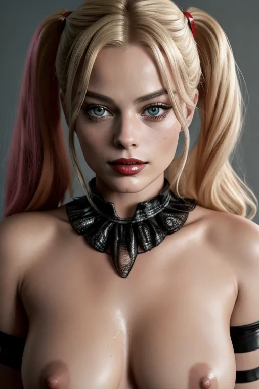 A 8k resolution photo shot of,margot robbie as Harley Quinn, (cum slut:1.3), looking at the camera,naked pussy,detailed hair features,detailed facial features,detailed body features,detailed arms features,detailed crotch features,beautiful lips,textured skin, hairy Pussy, highly detailed vagina