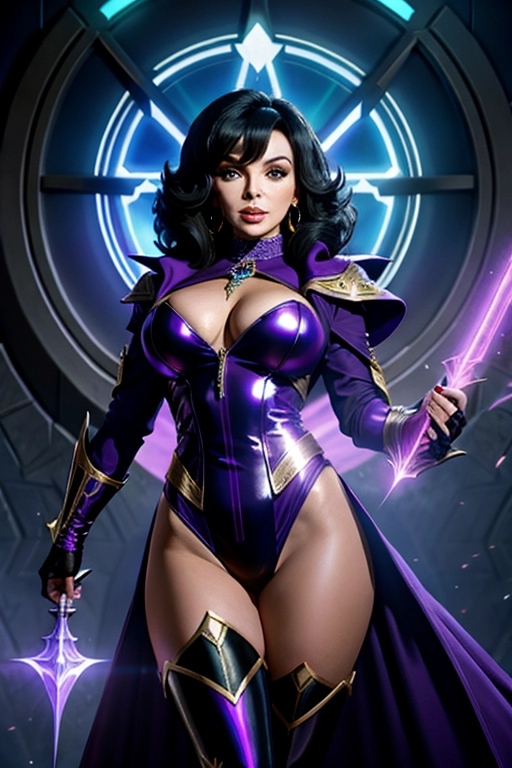 Joan Collins as a warlock wearing shiny spandex leotard, casting a necromantic spell. a masterpiece, 8k resolution, light fantasy concept art, by Greg Rutkowski, dynamic lighting, hyperdetailed, intricately detailed, Splash screen art, trending on Artstation, deep color, Unreal Engine, volumetric lighting.