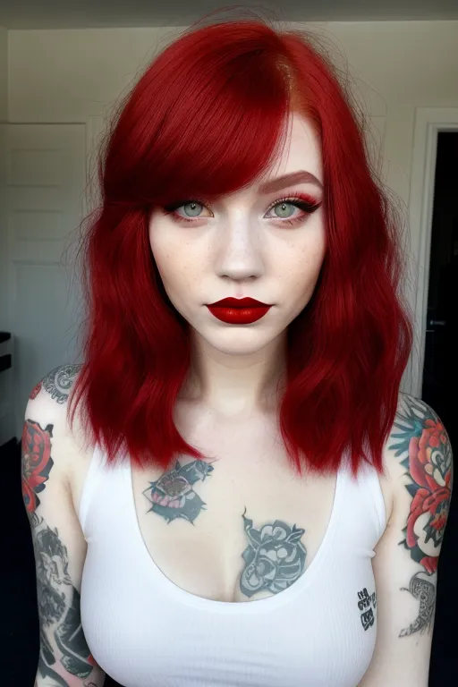 Dopamine Girl - beautiful young woman, white skin, red lips, red hair ...