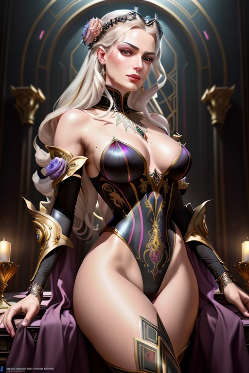Renaissance dystopian Flower Arrangement Deep Colors Artposter Intricate Art-Deco elements of the Mythological, Ultra Detailed portrait of Queen Marie Antoinette, ((accurate face)), ((wearing sexy leotard)), resolution concept art by Greg Rutkowski, Artgerm, WLOP, Alphonse Mucha dynamic lighting hyperdetailed intricately detailed Splash art trending on Artstation triadic colors Unreal Engine 5 volumetric lighting
