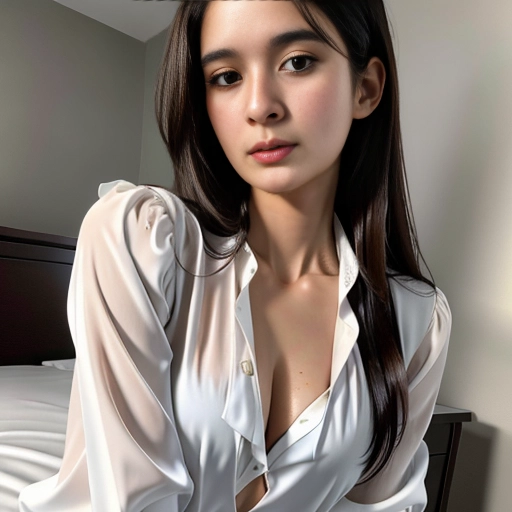 A 8k resolution photo shot of, dpmg_face_cum_v1, sitting,((wearing a white blouse)),((revealing two boobs out)),((small tits)), ((slim chest)), ((perfectly nipples placement)),((detailed hair features)),((detailed facial features)),((detailed body features)),((detailed arms features)),(textured skin),((beautiful lips)),((highly detailed)),((8k resolution photo shot)),((detailed bedroom background)),
hot, lewd, latina, brunette, long dark hair, slim tits, wide shoulders, hansome, flat chest, small chest, small tits, fit body, cum on face, looking up, facial, facial_pov,
