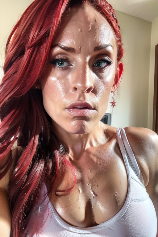 <lora:PN7xrGpnVMg_Ashlee:0.9>, (muscled_bitch:1.4), (real life), (female, hard features), (toned body, flat chest:1.3), glistening skin, fair skin, pale skin, (detailed skin texture, goosebumps), (((red_hair, elegant braided hair))), (((military bikini))), (((<lora:2YEx5PWnbD4_Disgu5ted_:0.4>))),
(((she is watching a man masturbate, pov masturbation, <lora:PN7xrGpnVMg_LukePOV:0.5>))), (((cum on her face:1.2))),
(best quality), <lora:dpmg_add_detail:0.5>, beautiful,(high resolution), (((masterpiece))), (uhd), (8k),