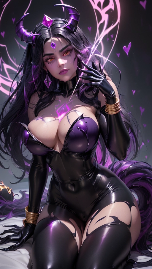 best quality, (((ultra high res))), (((detailed face and eyes))), (perfect face), (big shining heart choker), earrings, jewelry, (((big glowing succubus mark))), ((((big glowing succubus bodymark)))), (conjuring), witch, ((very long voluminous hair)), (((black gloves))), (((black hair))), (((symbiote goo hair))), (((golden bracelet))), (((huge golden hair cuff))), (((black skintight neckholder))), ((face closeup)), lipstick, (((((black demon tail))))), ((black long sleeves)), ((purple glowing heart)), (((demon mark))), (((((bright purple glowing skin tone))))), (((straight black hair))), ((purple glowing clothes)), ((purple luminescent)), ((((purple luminescent skin tone)))), (((purple skin))), (((huge cameltoe))), ((((purple goo everywhere)))), (((symbiote girl))), ((((symbiote goo suit)))), ((goo tail)), ((((succubus masquerade)))), ((((very very long hair)))), ((glowing eyes)), ((symbiote goo body)), (((dark diamond crown))), (((face very close))), (((pink diadem))), ((((pale face)))), ((bed)), ((hair raising symbiote)), (((Kylie jenner))), (((((face closeup)))))