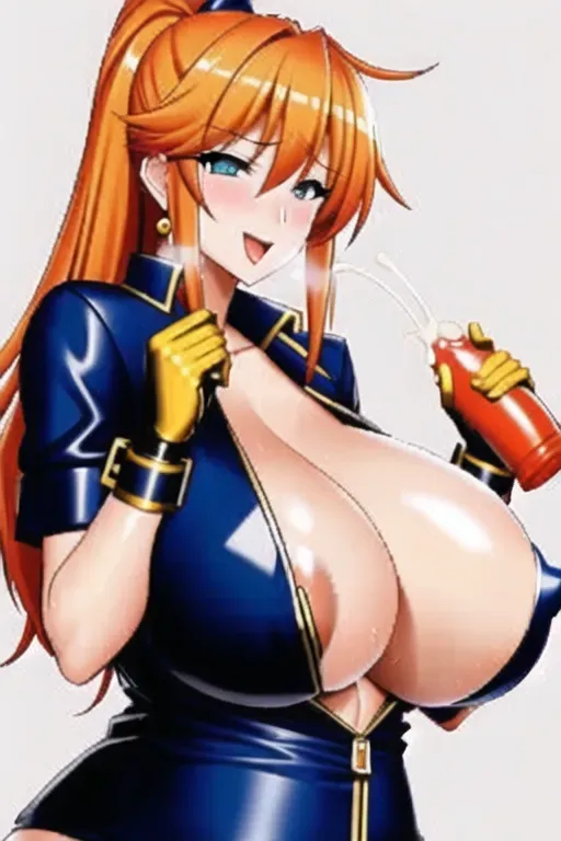 Beautiful girl, massive tits, beautiful breast, orange hair, handjob to 2 dicks, cum on tits, cum on face, ahegao face, breast out, cum in mouth