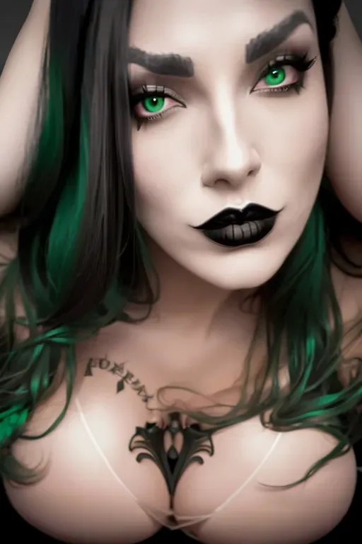 Sexy goth girl with Q-Cup breasts 300 inch wide hips, and fair skin. Black hair. Green eyes .completely nude. 259 pounds. Massive breasts. Massive ass. MASSIVE HIPS. BBW. SSBBW