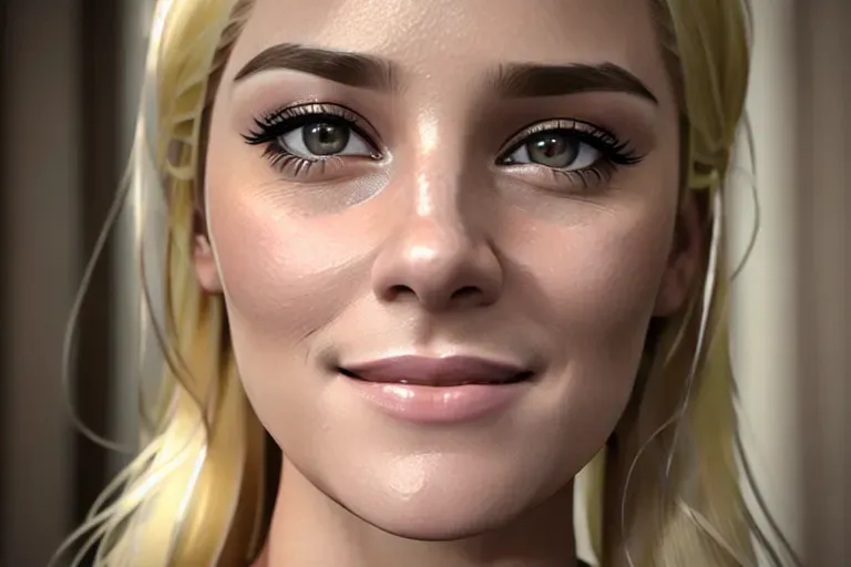 an ultra realistic photograph of,blonde,long blonde hair,wearing bra,(wearing stockings),amazing breasts,big breasts,showing cleavage,gorgeous face, crooked nose,beautiful lips,curved eyebrows,curved eyelid,textured skin,highly detailed,cgsociety,sharp focus,artstation,film style,happy,joyful,(smiling),long hair,looking at camera