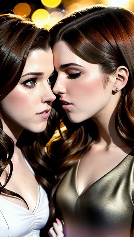 Two women,
Anna Kendrick, hailee steinfeld kissing, outside at night, super realistic,
Closeup, volumetric lighting, beautiful faces, erotic, hugging