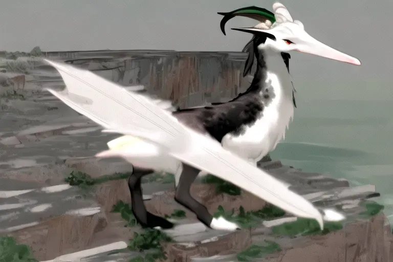 intricate highly detailed hybrid between a goat and a pterodactyl colored dark grey with green speckles