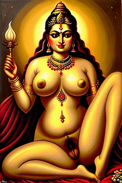 Dopamine Girl Durga Goddess Nude Indian Painting Hairy Pussy