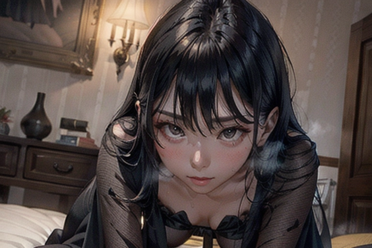 establishing shot, (((loose black long dress))), slim curvy, eurasian woman, (hyper-realistic face:1.3), 32k uhd --ar 9:16 --stylize 750 --v 6, realistic,((((solo)))), nudity, (((long straight black hair))), (small breasts:1), breasts focus, wet skin, lips, perfect-hard-nipples, solo_focus, eye-contact, lifted black long dress, uncensored, ((torn black long dress)),
background hotel bedroom, sweaty, (((exhausted))),uncensored,
<lora:dpmg_add_detail:0.5>, (best quality),
beautiful, (((masterpiece))),(high resolution), (uhd), (8k),
sensual shy smile, ahegao,
in bed, <lora:dpmg_pov_cowgirl:1>, ((<lora:dpmg_ahegao:.6>,
<lora:orgasming_face:.2>))