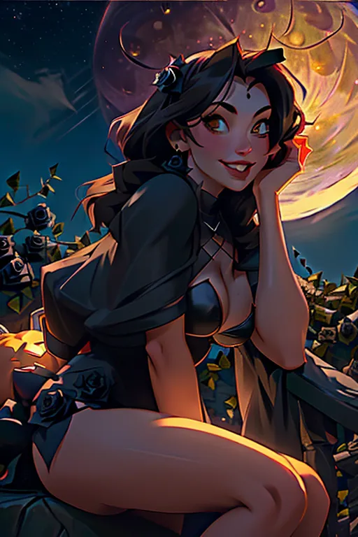 A professional canon dslr ultra high resolution high definition closeup photo of a gorgeous 18 year old girl, sheer Halloween witch costume, (fuck me smile), ((looking at me)), ((((surrounded by black roses)))), sitting astride a huge pumpkin, revealing pussy, (realistic pubic hair), small natural breasts, sexually aroused, sexually excited, ((sexually provocative teasing poses)), ((((outdoors at night)))),((((full moon at night)))),Halloween scene