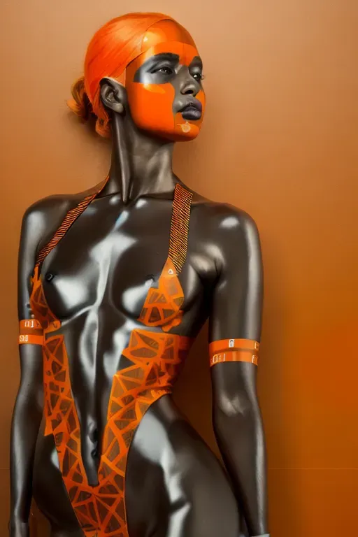 woman in orange (orange color) body tape