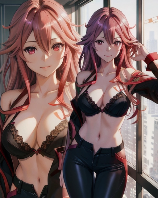 (Best quality, high quality realistic beautiful morning scene in a highrise building), a naked adult woman, (a breathtaking masterpiece of close up portrait of a milf covering self with a towel), (black long pants with lace bra and towel, long brunette hair with side bang:1.2),
slender and toned, (realistic pink eyes:1.18), (extremely detailed view of realistic face looking at viewer:1.21), beautiful detailed full lips smiling happily, (zoomed in view of thoughtful happy face),
beautiful bedroom with curtains and window of cityscape, (yuzuriha inori from guilty crown in long black pants and bra:1.35), hyperrealistic skin with pores, five slender high quality fingers holding a towel,
Close up portrait with cinematic composition of a naked adult woman covering self with towel, soft focus, sharp and clear image, (flat shading stylised colorful art:1.07), <lora:dpmg_add_detail:0.35>, (physically-based ray tracing, photon mapping, photorealistic:1.35), (high resolution masterpiece, 4K, HDR, UHD:1.45)