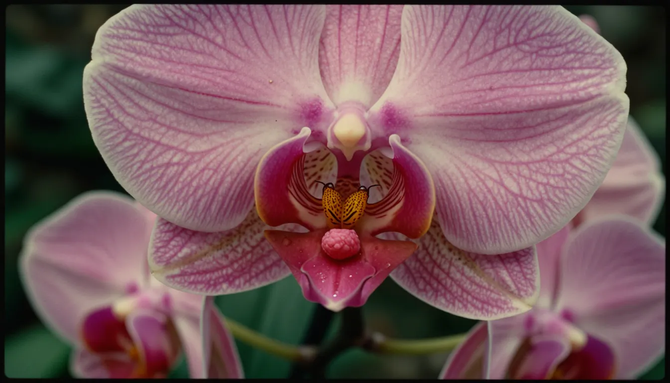 A close-up HD picture of Dewy pink pristine pink orchid vagina-flowers and little pink pouting puckering rosebud anus-flowers grow swollen and ready, while lustful sex-insects try to impregnate them deeply with their penis-like proboscis