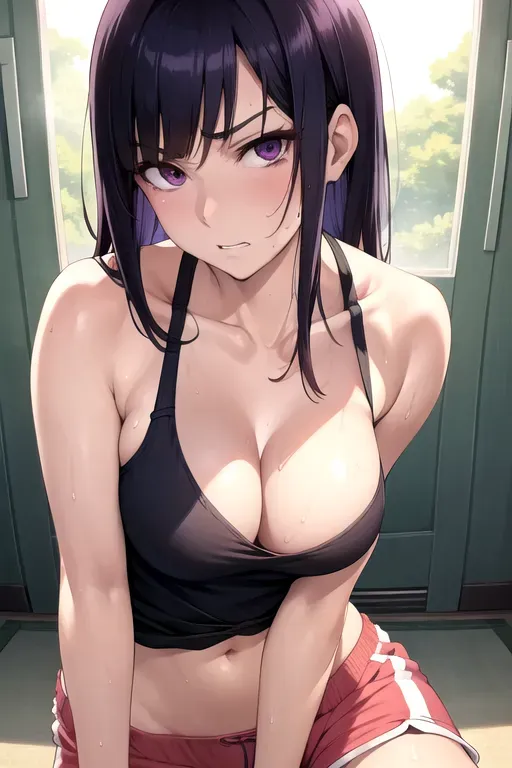 Natsumi Suga, Weathering with You, movie, Tenki no Ko, Nyotengu (DOA), Dead or Alive
masterpiece, solo, best quality, nsfw, bokeh, uncensored, ultra realistic face, perfect eyes, perfect edges, two arms, two hands, ultra realistic, perfect face, perfect anatomy, (soft focus), ((perfect lighting)), full body, beautiful woman, beautiful, mature woman, sexy, older woman, onesan,
long thick straight hair, full bangs, small eyes, tiny eyes, proportional eyes, violet eyes
cleavage, ((perky breasts)), big breasts, big boobs, busty, perfect boobs, perfect breasts, skinny, thin
tank top, round neck top, flowing tank top, see-through tank top, loose shirt, joggers, sporty, running attire, casual clothes, casual, summer clothes, dressed for a hot day, sweaty, wet, sweaty body
naughty, naughty expression, naughty face, naughty look, smirking, seductive, seducing, horny expression, horny, evil look, evil expression, mischievous, mischievous expression