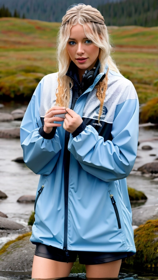 photo-realistic sexy nordic girl in wet clothes and wet hair