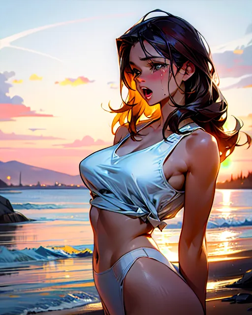 (photo realistic:1.37),
(((masterpiece))), <lora:dpmg_add_detail:0.5>,
1.subject,
beautiful french woman, lustfully posing, (exposing genitalia:1.3)
2.face,
((dark hair, long hair, mussed hair)),
open mouth, crying, sobbing, (white teeth),
Full eyelashes, high cheekbones, beauty model looks,
2.(body,
Middle body frame, narrow hips, thick thighs, penis), detailed textured light pink nipples, (c cup size breasts:1.3),
3.clothing,
(wearing panties, tank top),
4.other,
(dark lighting, firelight, soft light, atmospheric lighting)
(relaxing, lazy),