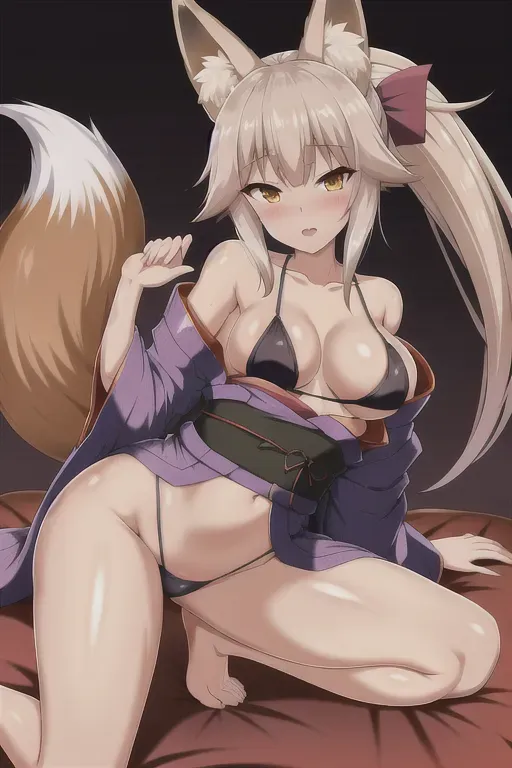Fox girl in skimpy yukata getting fucked raw by a black man