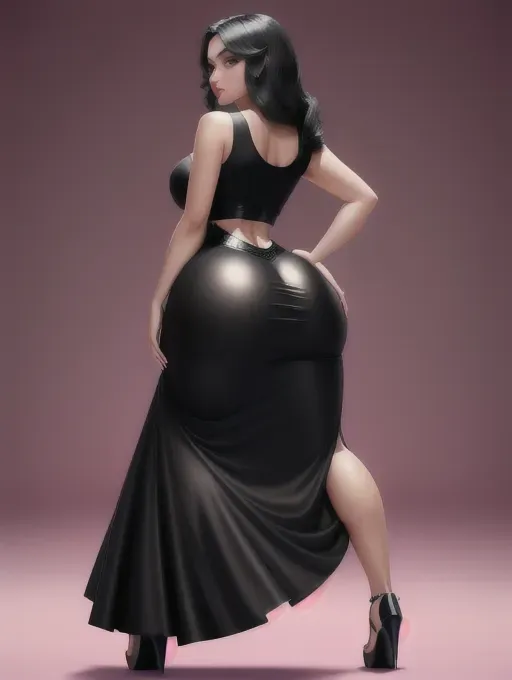 Disney princess, gorgeous, black hair, slim waist, tight t-shirt, huge amazing round ass, crazy hourglass figure, gigantic juicy booty, tight ballroom dress, digital art, best quality, ultra high resolution